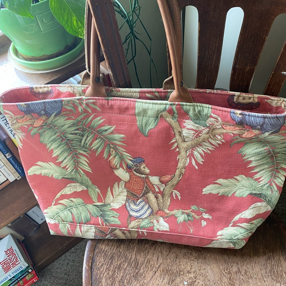 Red and Brown Tropical Tote Bag for Beach Outings